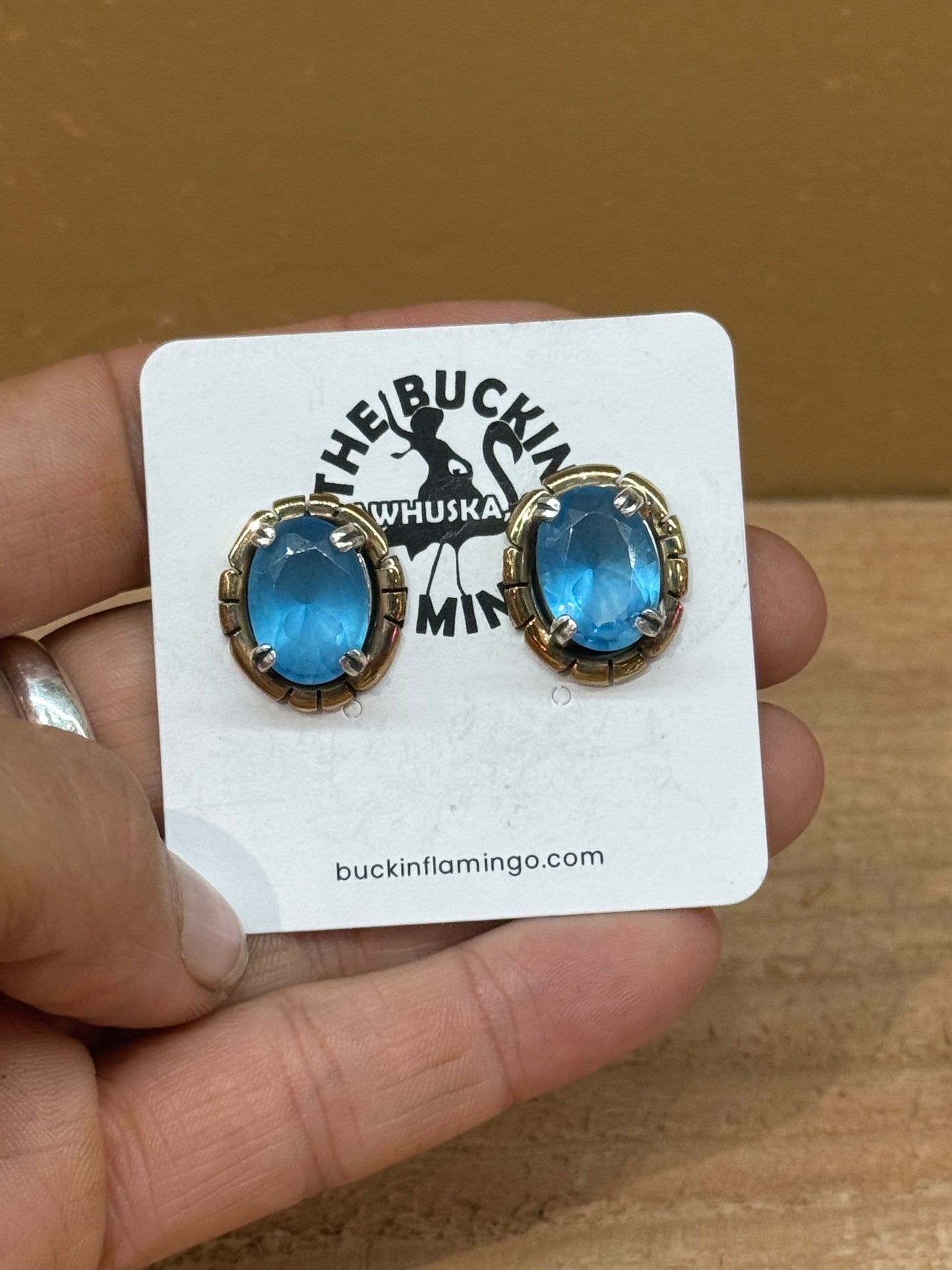 Blue Topaz in Sterling and Brass Setting by Russell Sam, Navajo