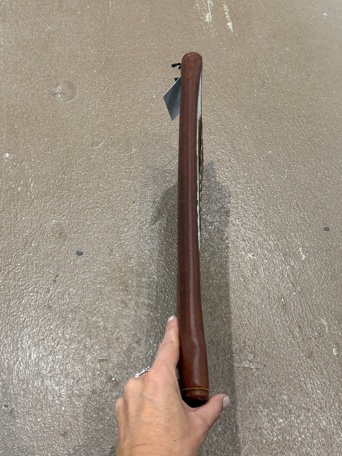 Tooled Brown Leather and Cowhide Necklace Flat Jewelry Holder