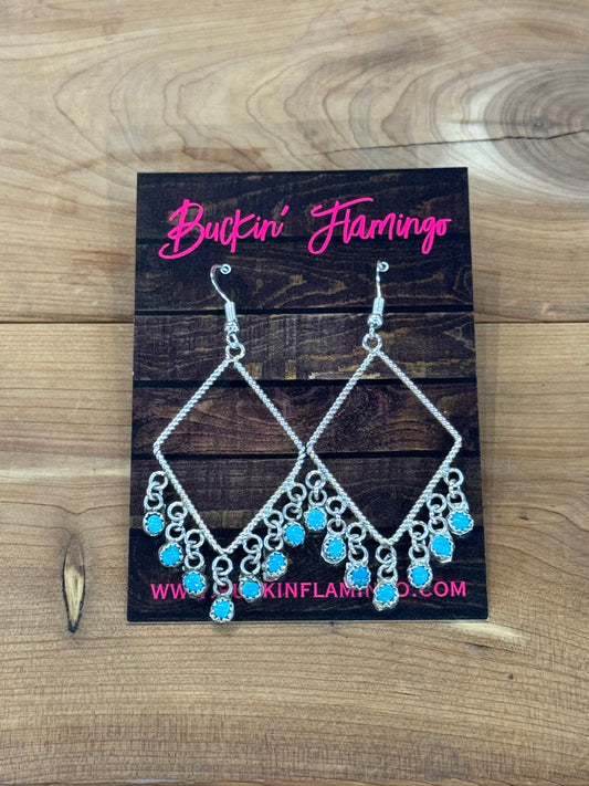 Diamond Shape Dangles with Turquoise fringe, Navajo