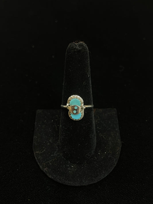2 Stone Turquoise Ring by Joy Calavaza, Zuni
