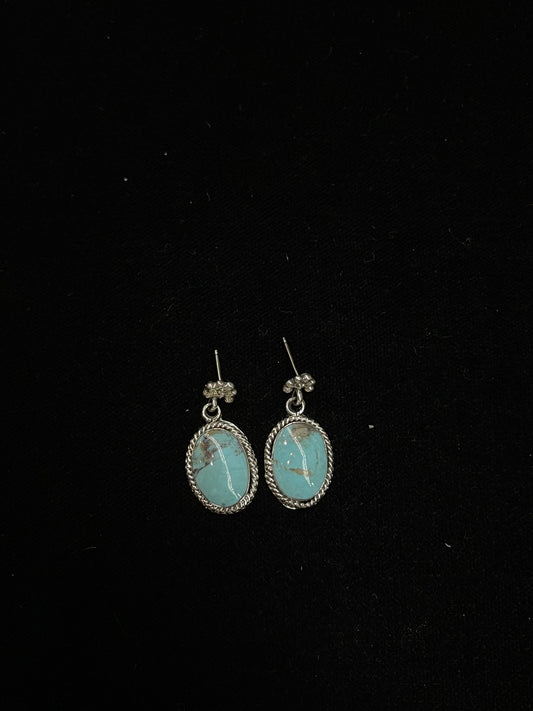 Turquoise Post Dangle Earrings by Sheena Jack, Navajo