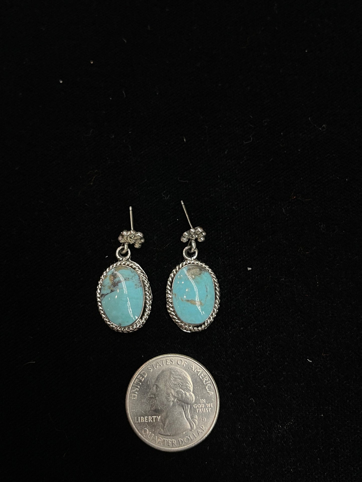 Turquoise Post Dangle Earrings by Sheena Jack, Navajo