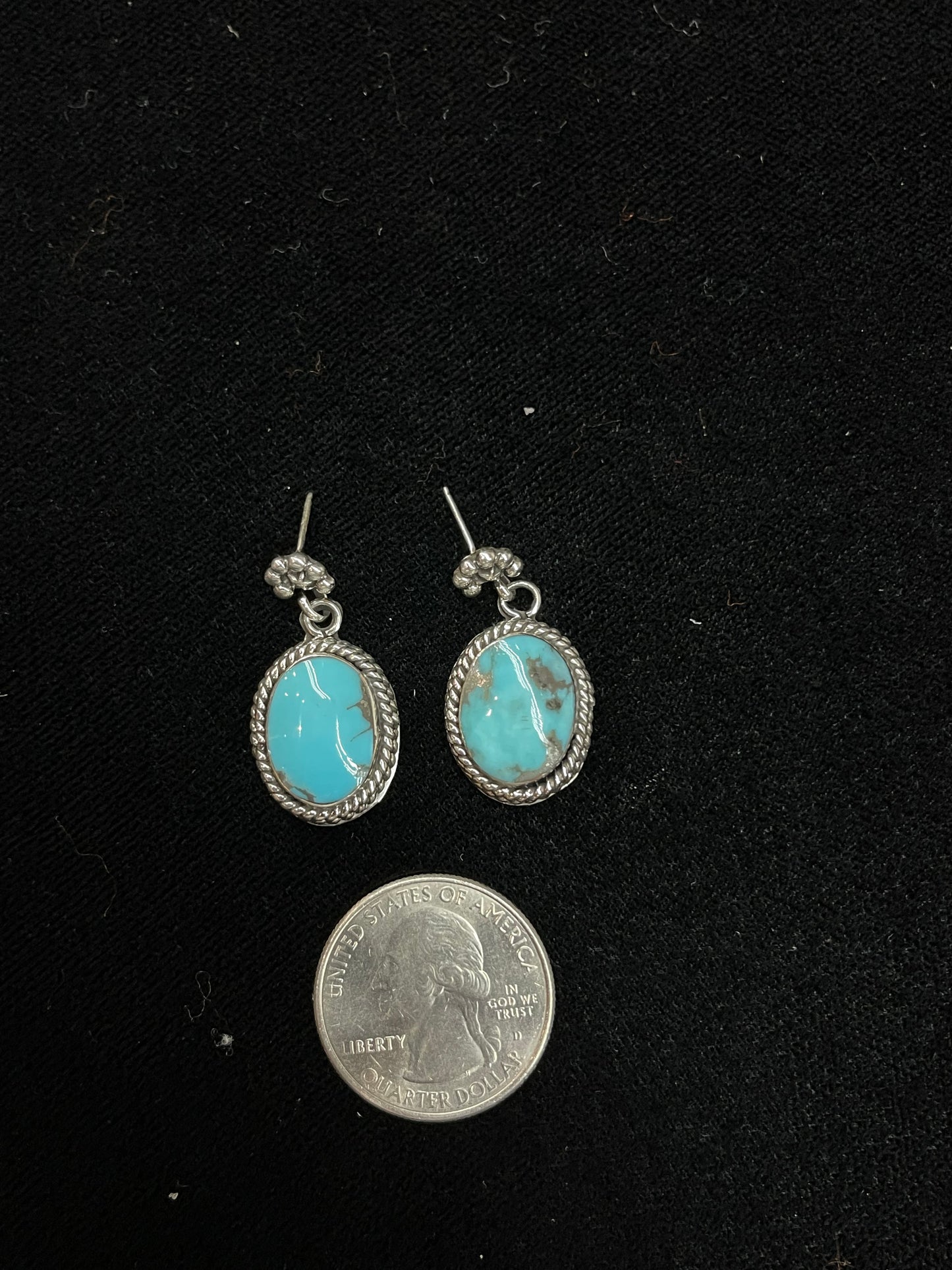 Turquoise Post Dangle Earrings by Sheena Jack, Navajo