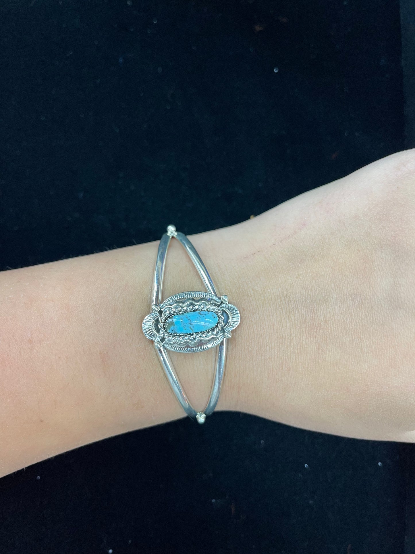 5.75"- 6.75" Cuff with Turquoise Stone by Sadie Jim, Navajo