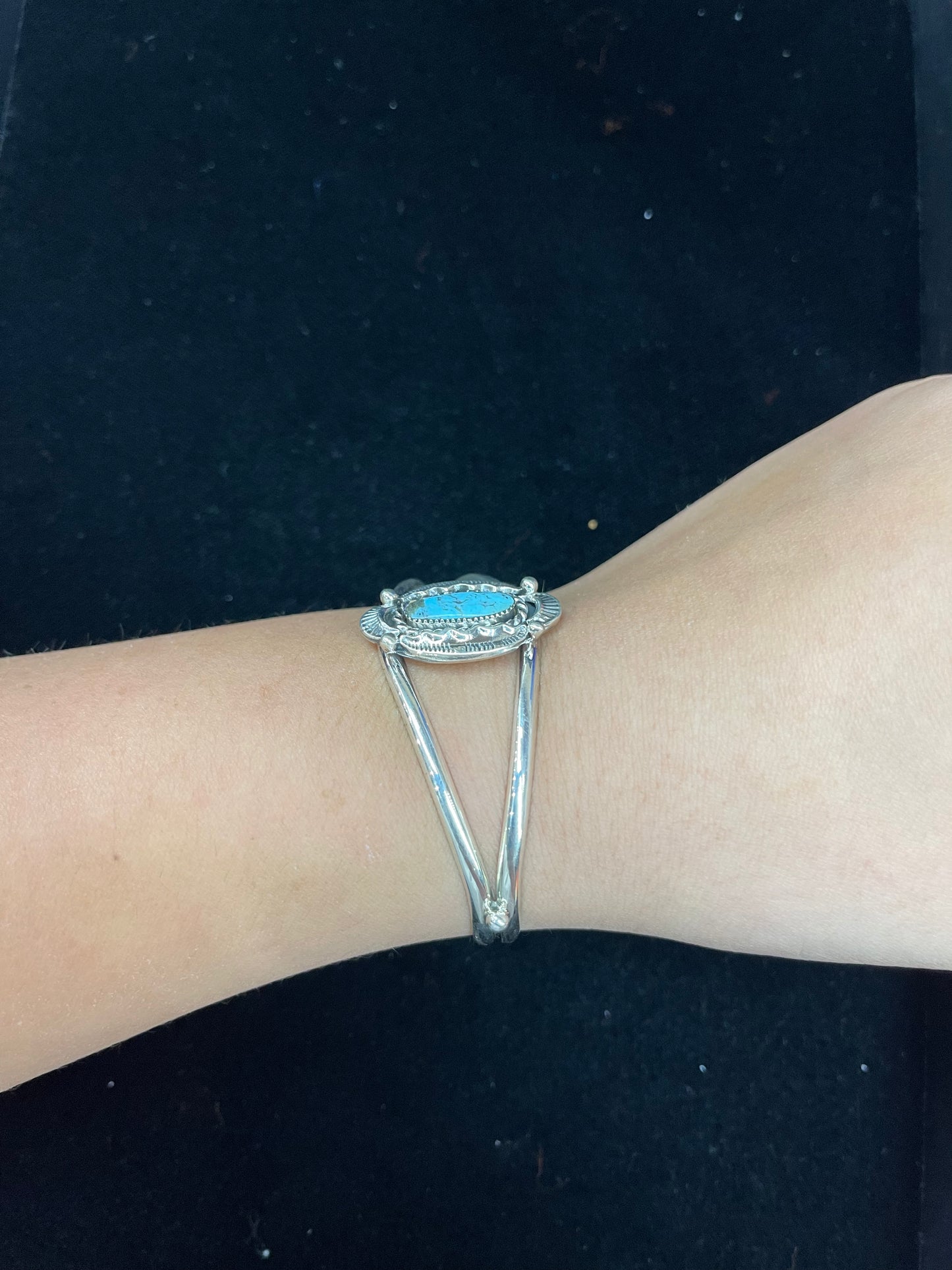 5.75"- 6.75" Cuff with Turquoise Stone by Sadie Jim, Navajo