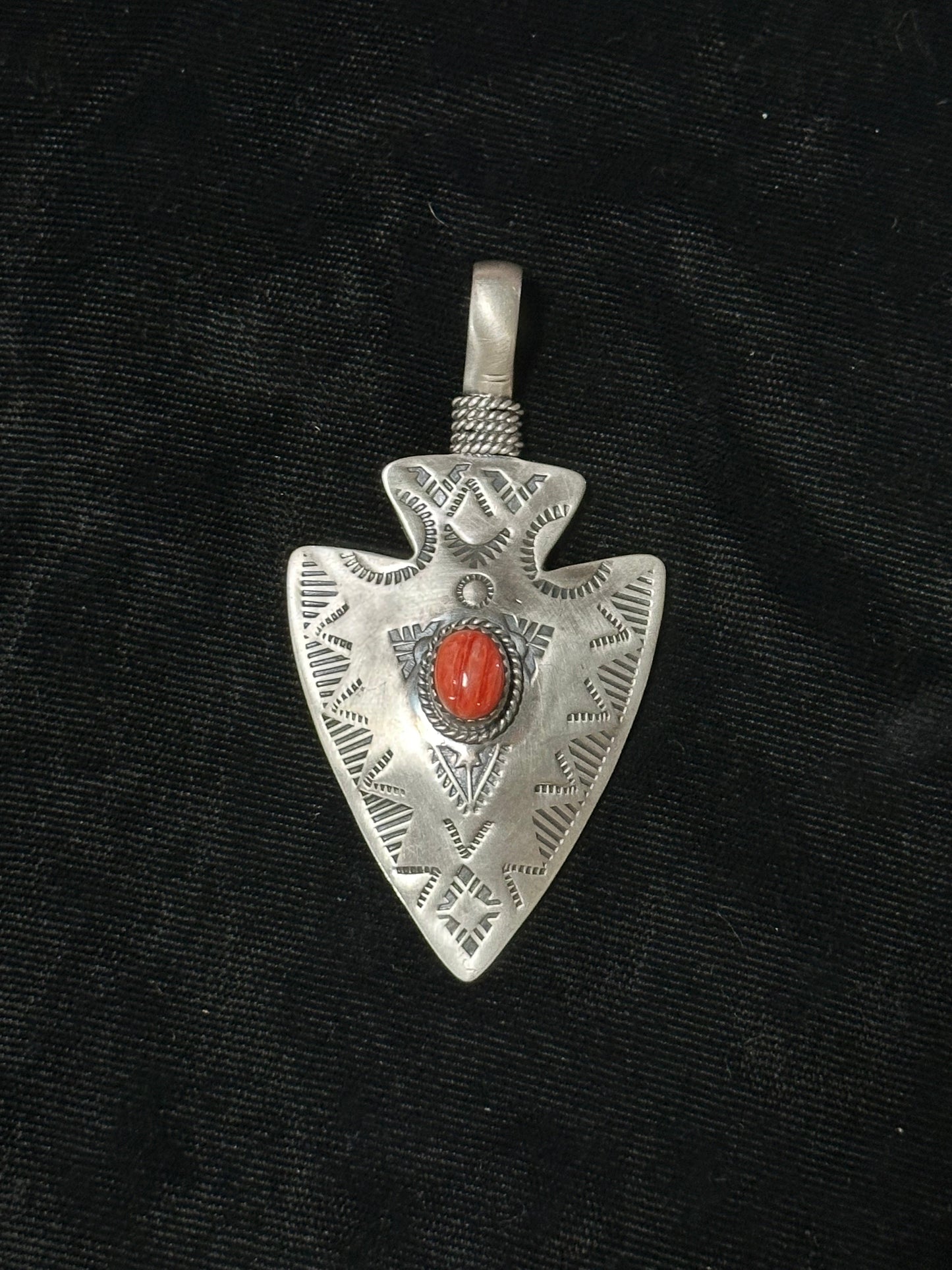 Sterling Silver Arrowhead Pendant with Spiny Oyster Stone by Zia