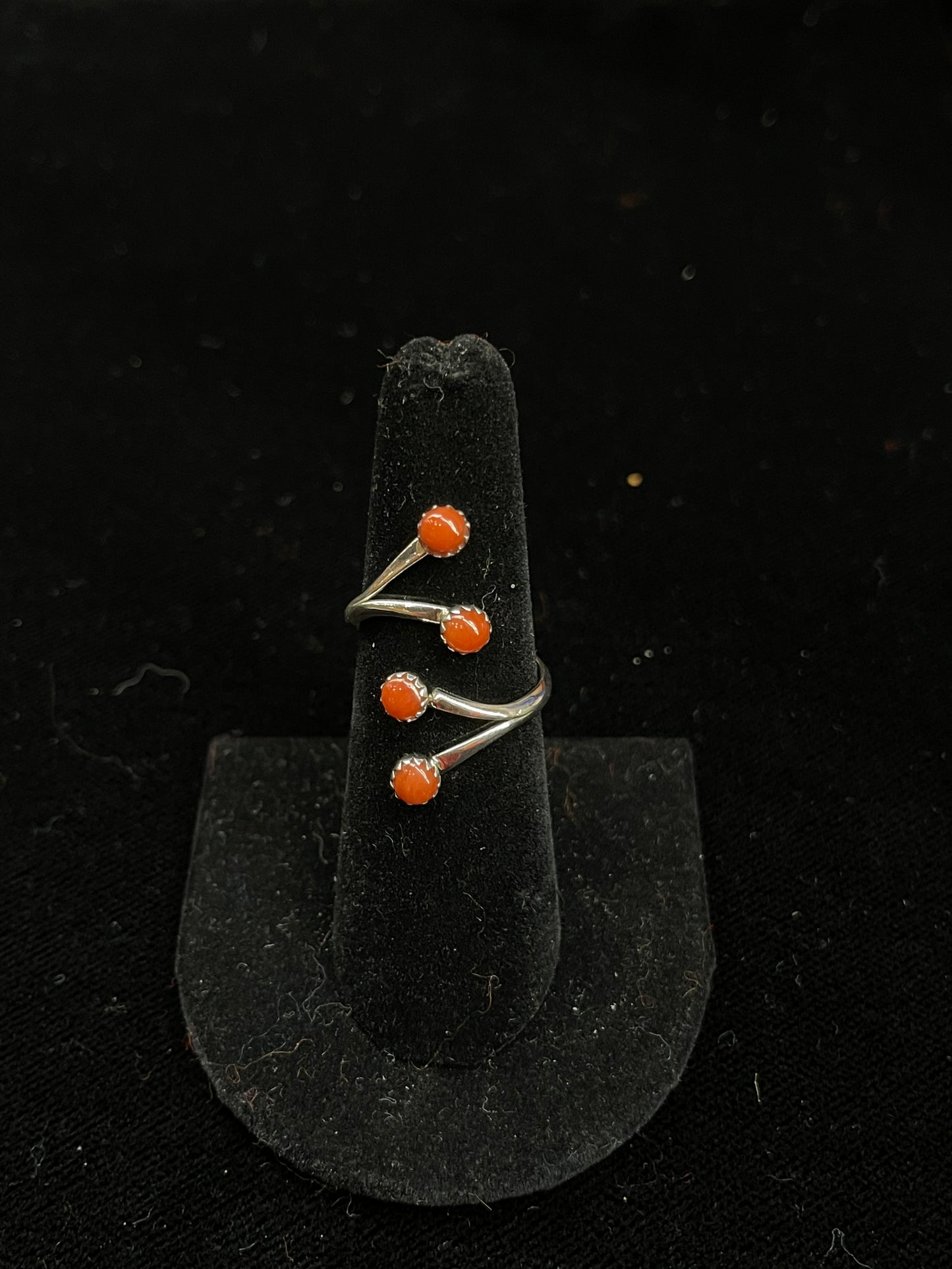 Adjustable Ring with Coral Stones by Harris Largo, Navajo