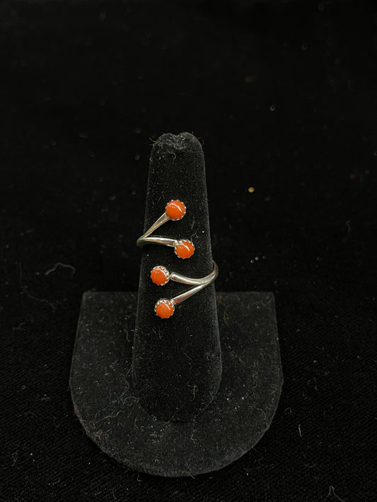 Adjustable Ring with Coral Stones by Harris Largo, Navajo