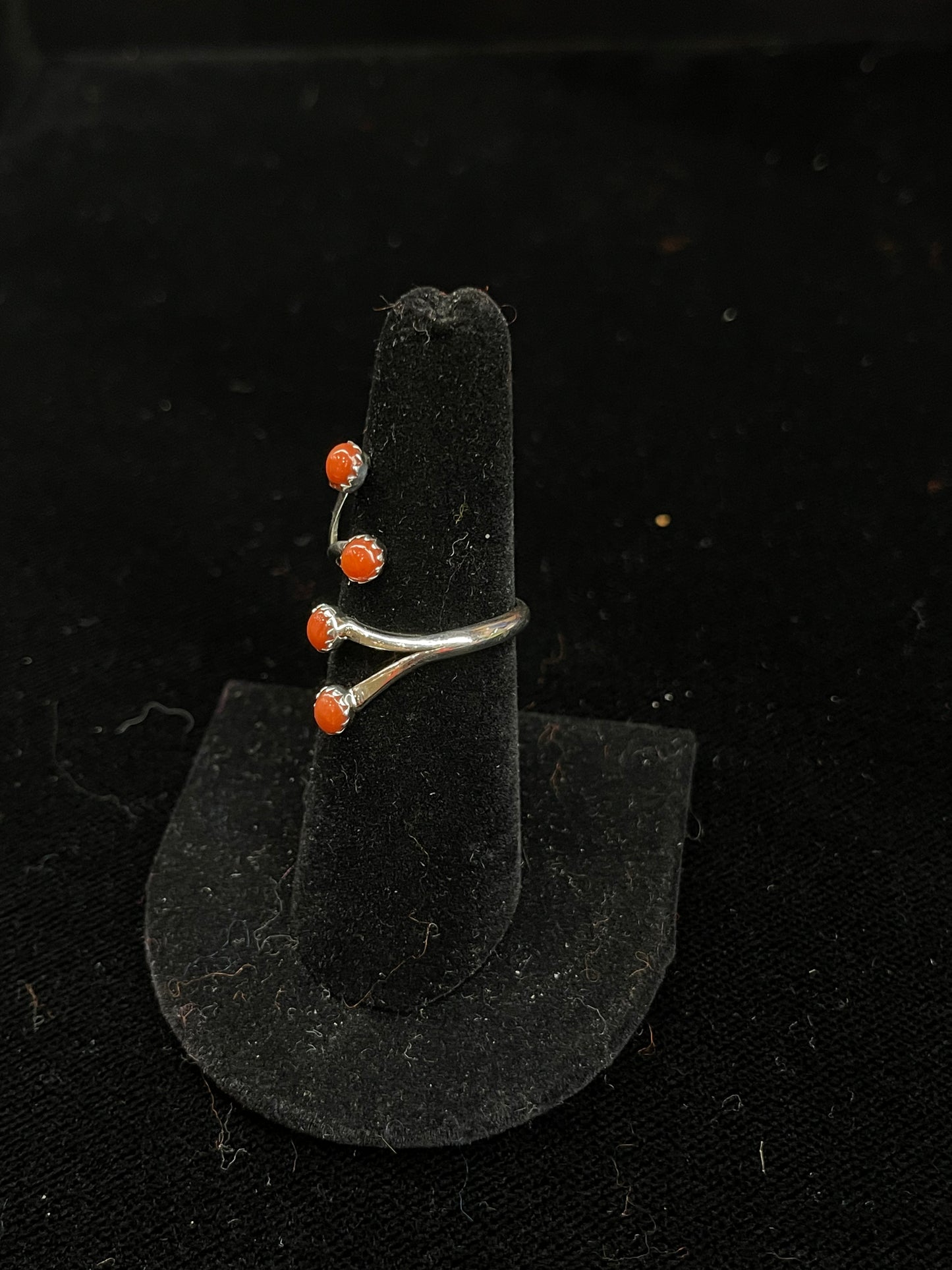 Adjustable Ring with Coral Stones by Harris Largo, Navajo
