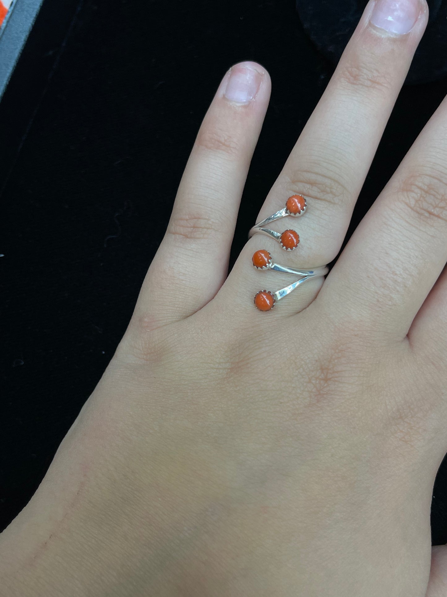 Adjustable Ring with Coral Stones by Harris Largo, Navajo