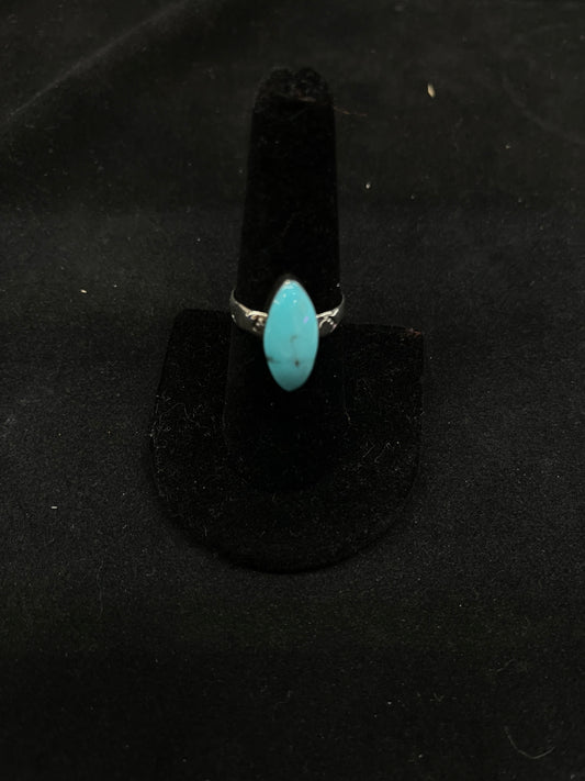 Turquoise Stamped Ring by Arlene Lewis, Navajo