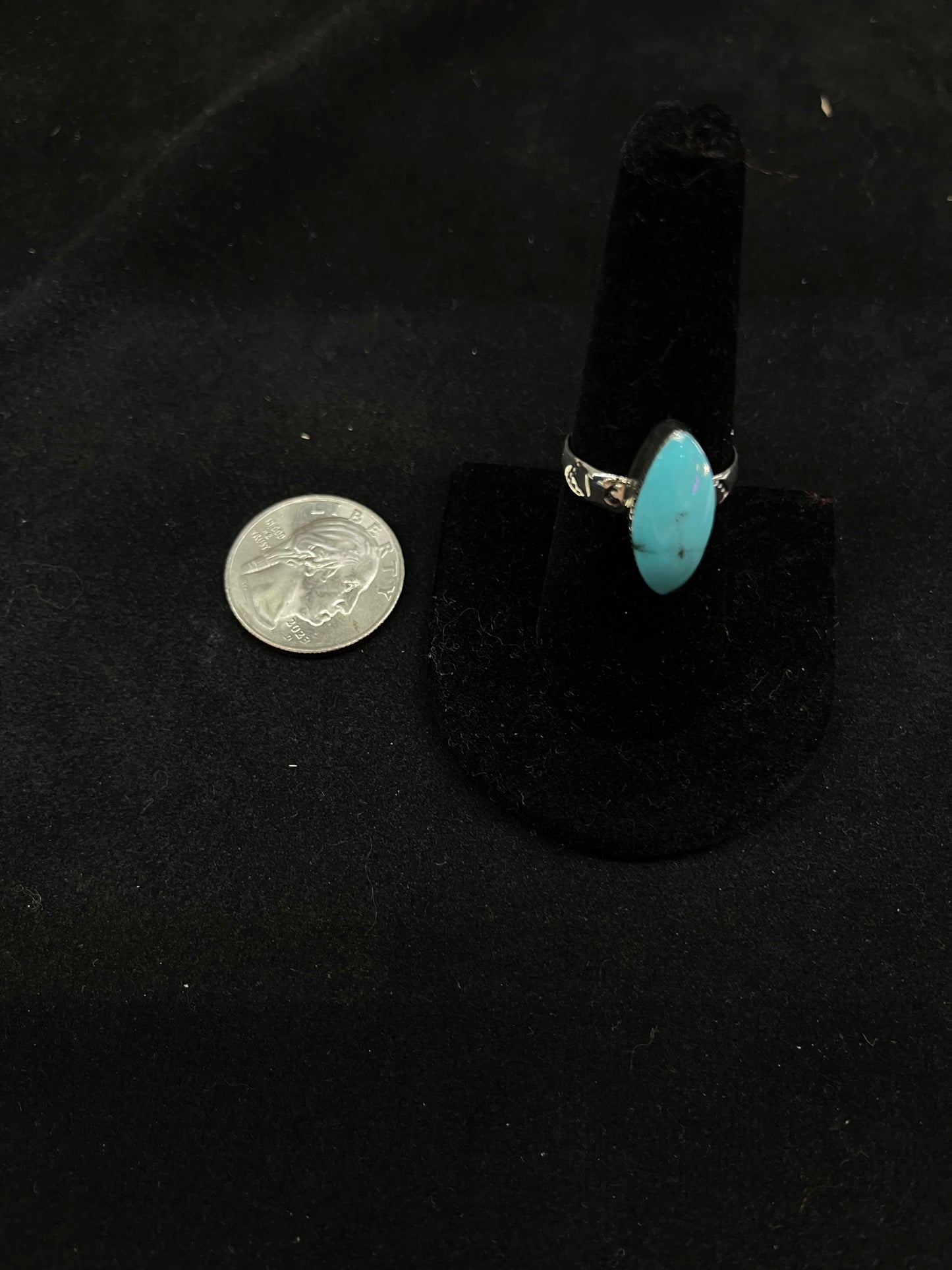 Turquoise Stamped Ring by Arlene Lewis, Navajo