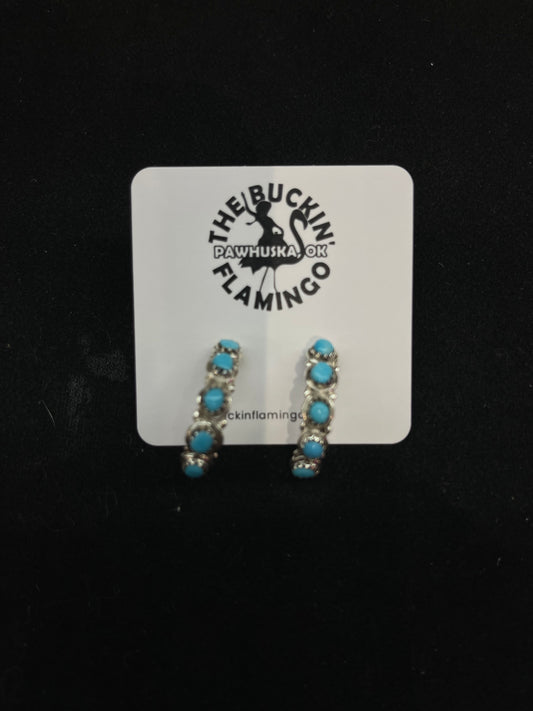 Turquoise Hoop Earrings by Vivianita Booqua, Zuni