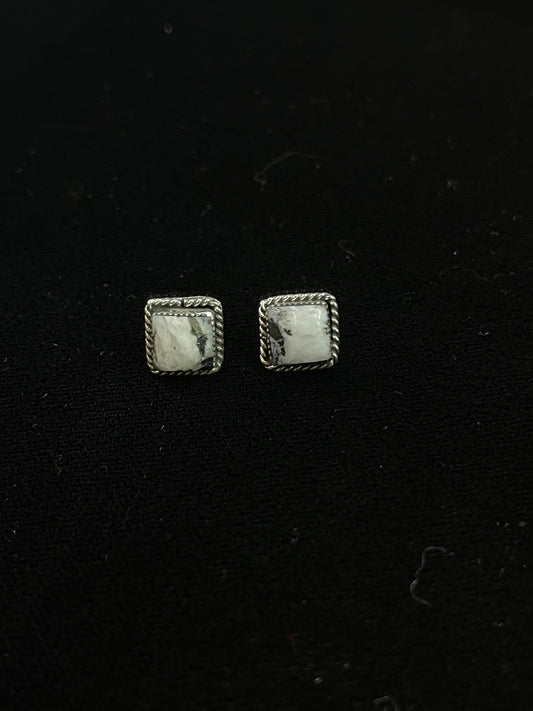 White Buffalo Post Earrings by Shaun Clark, Navajo