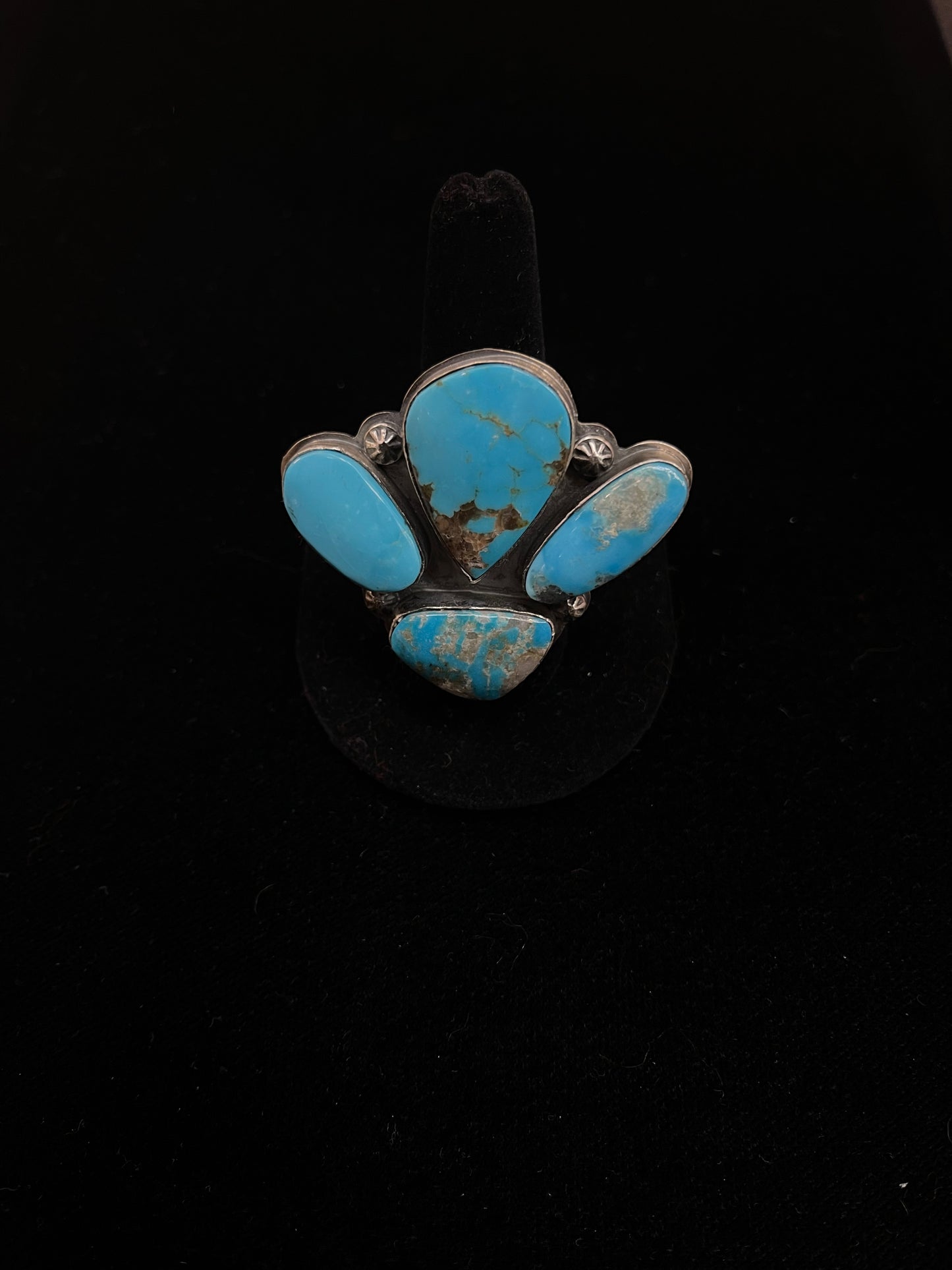 LOT 24 A 1/11 Adjustable Heavy Kingman Turquoise 4 Stone Ring by Bison, Navajo