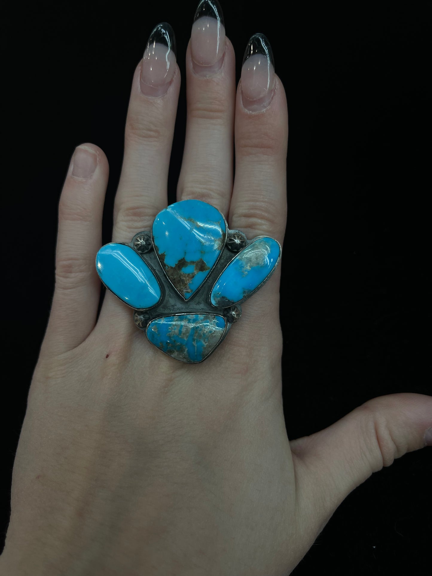 LOT 24 A 1/11 Adjustable Heavy Kingman Turquoise 4 Stone Ring by Bison, Navajo