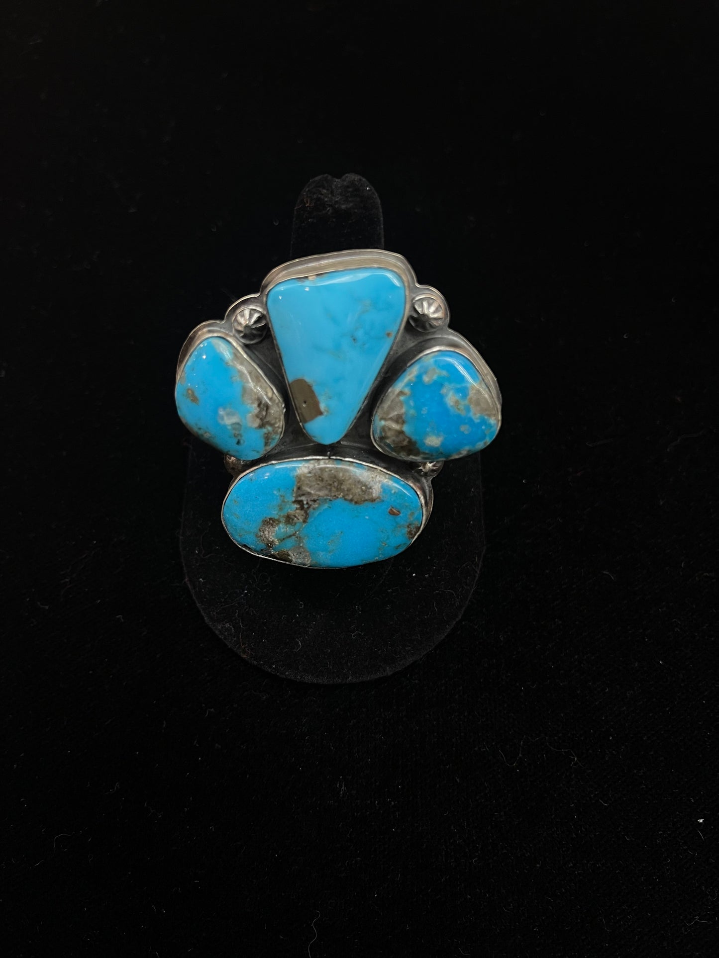 LOT 24 B 1/11 Adjustable Heavy Kingman Turquoise 4 Stone Ring by Bison, Navajo