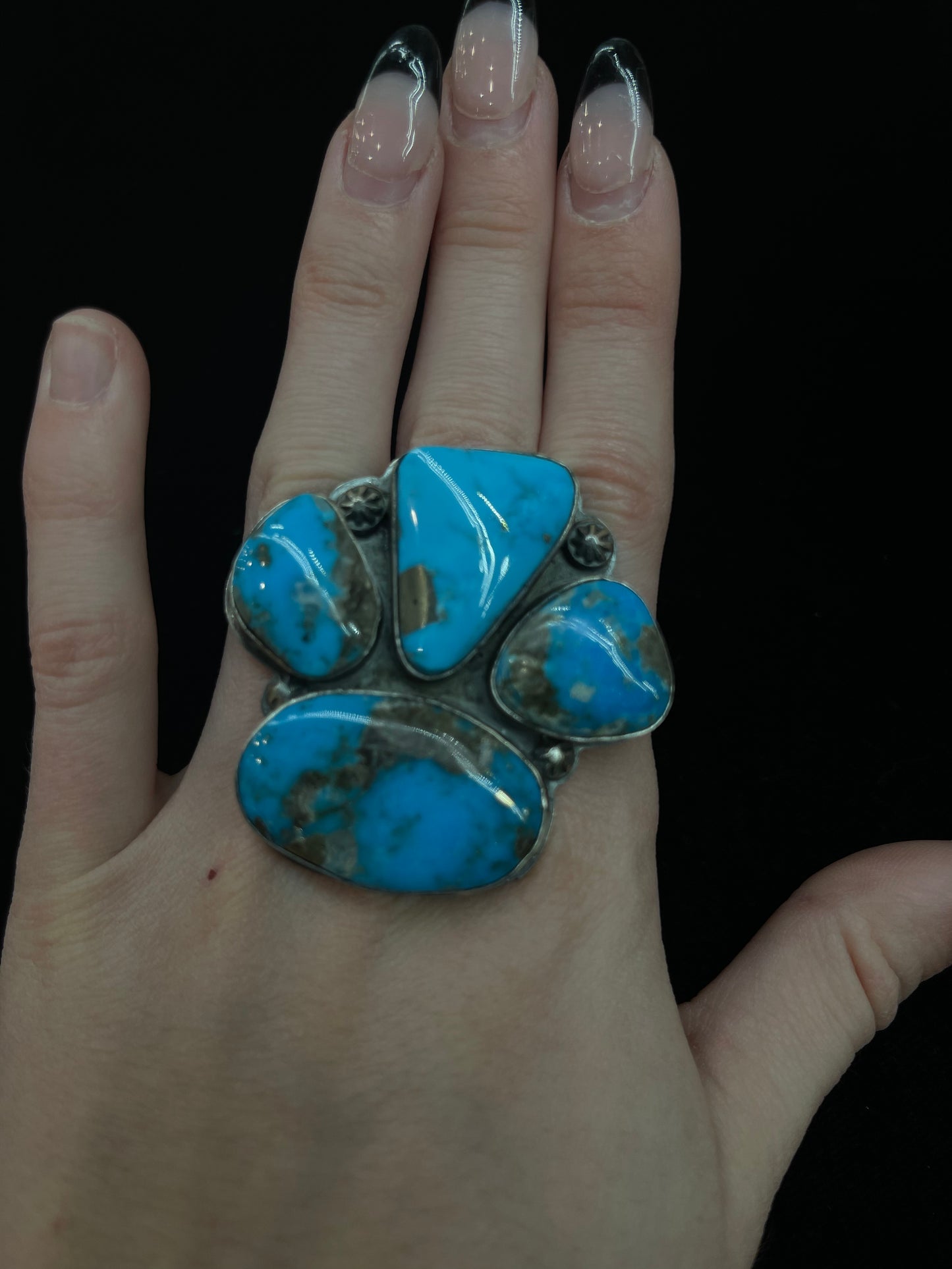 LOT 24 B 1/11 Adjustable Heavy Kingman Turquoise 4 Stone Ring by Bison, Navajo