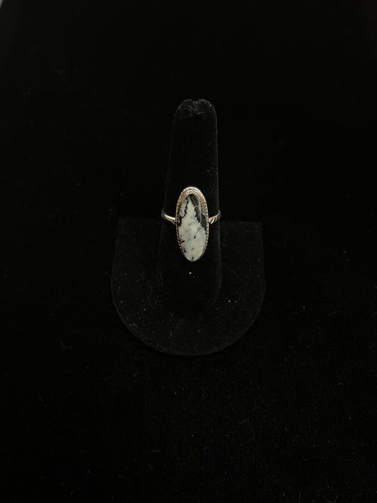 White Buffalo Oval Ring by Sonyei Coho, Navajo