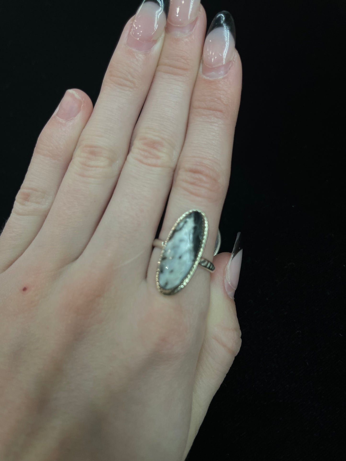 White Buffalo Oval Ring by Sonyei Coho, Navajo