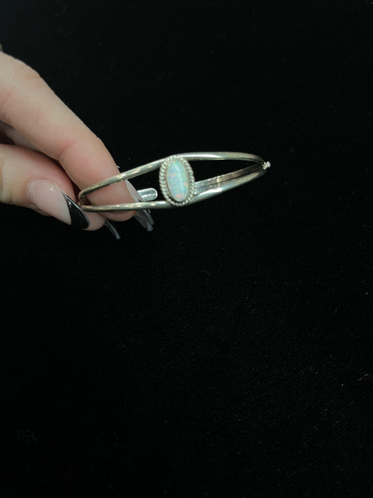 5 1/2"-6 1/2" White Opal Cuff Bracelet by Rosemary Sanders, Navajo