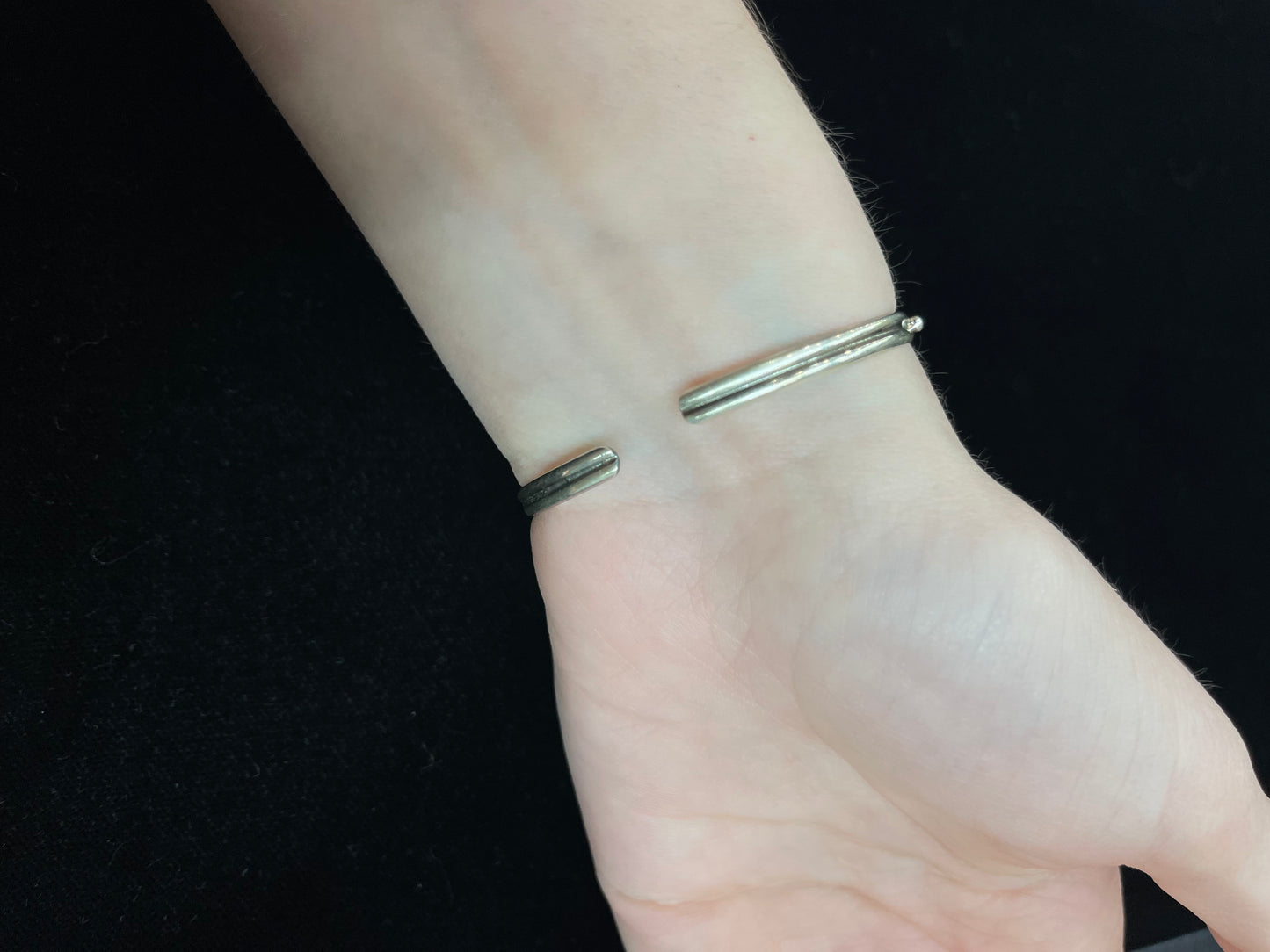 5 1/2"-6 1/2" White Opal Cuff Bracelet by Rosemary Sanders, Navajo