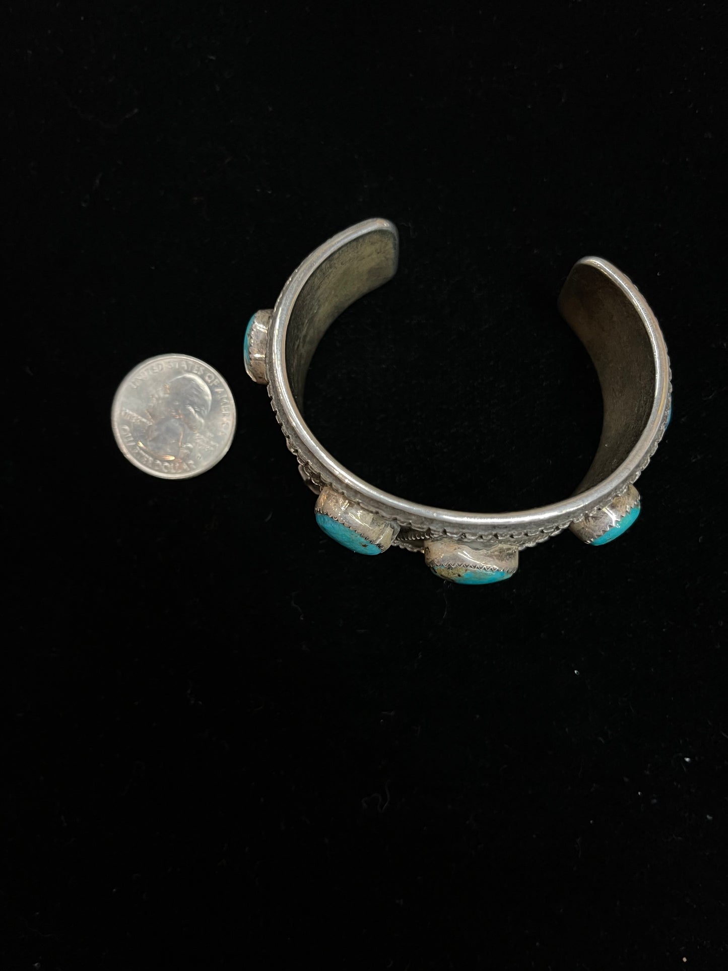 6 1/2" Heavy Silver and Sandcast Turquoise Cuff Bracelet by D. Arviso, Navajo