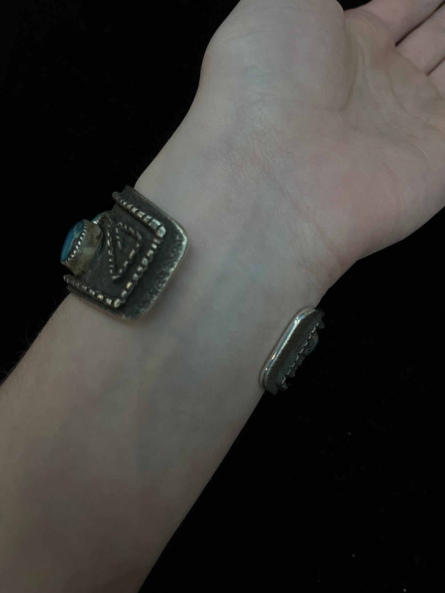 6 1/2" Heavy Silver and Sandcast Turquoise Cuff Bracelet by D. Arviso, Navajo