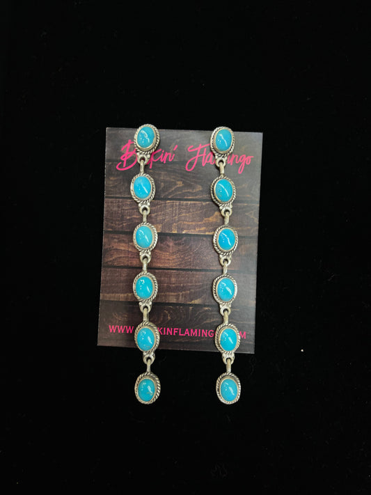 4" Sleeping Beauty Turquoise Post Dangle Earrings