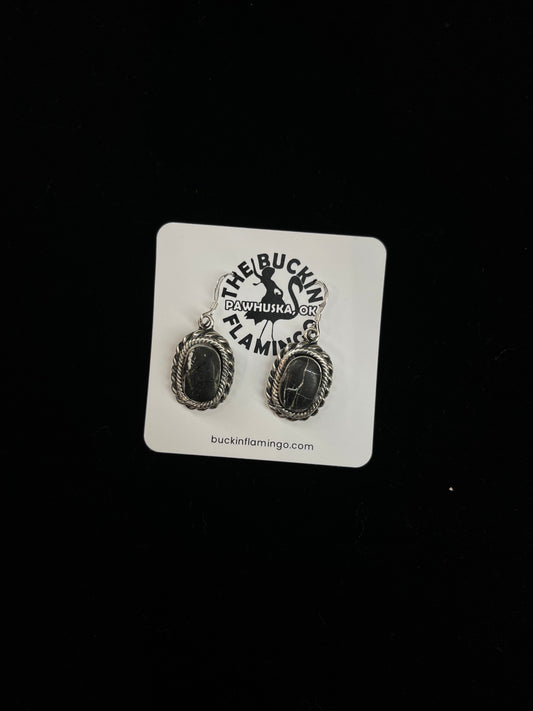 White Buffalo Square Dangle Earrings by Kenny Lonjose, navajo