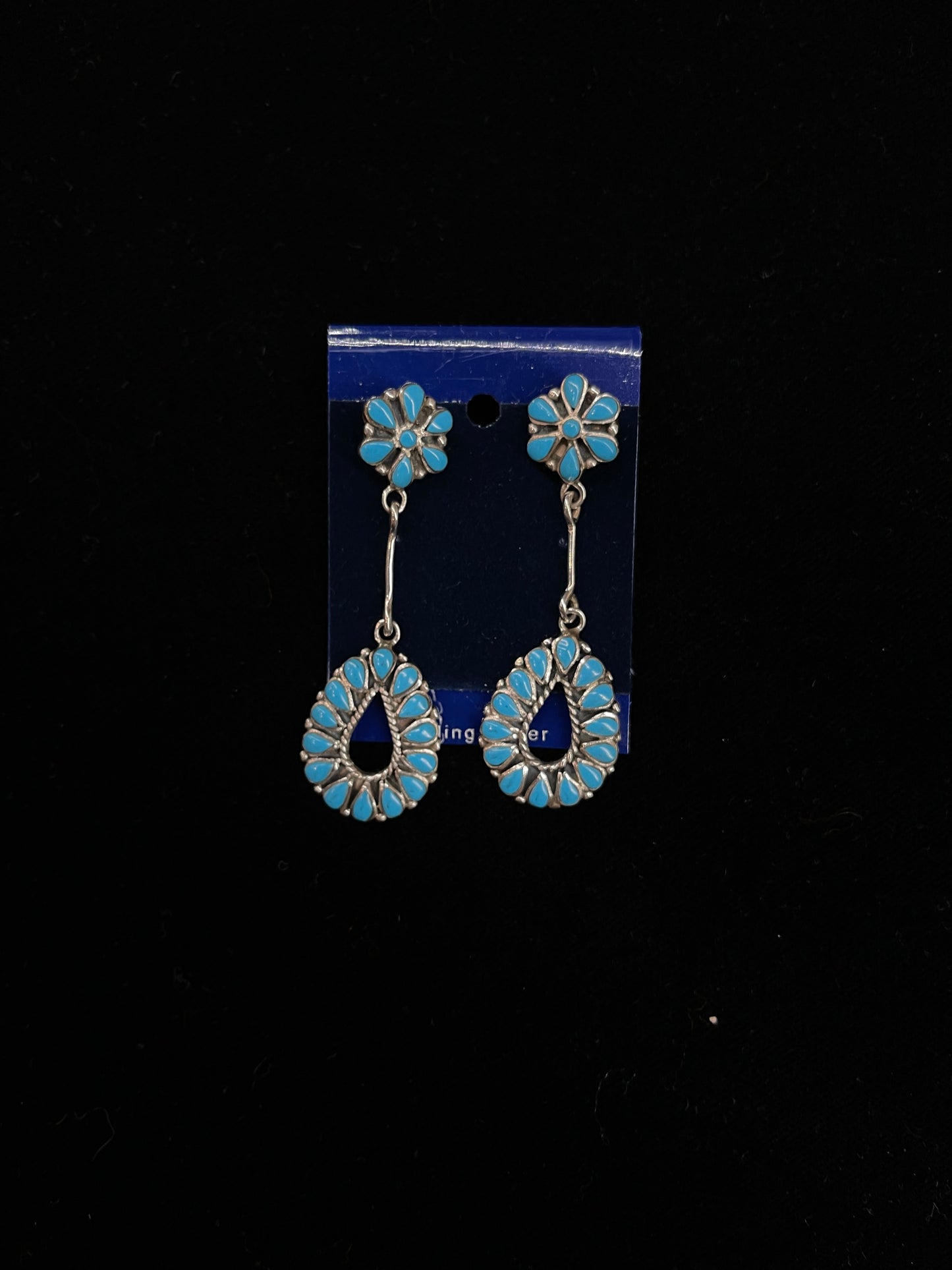 Sleeping Beauty Turquoise Flower Tear Drop Post Dangle Earrings