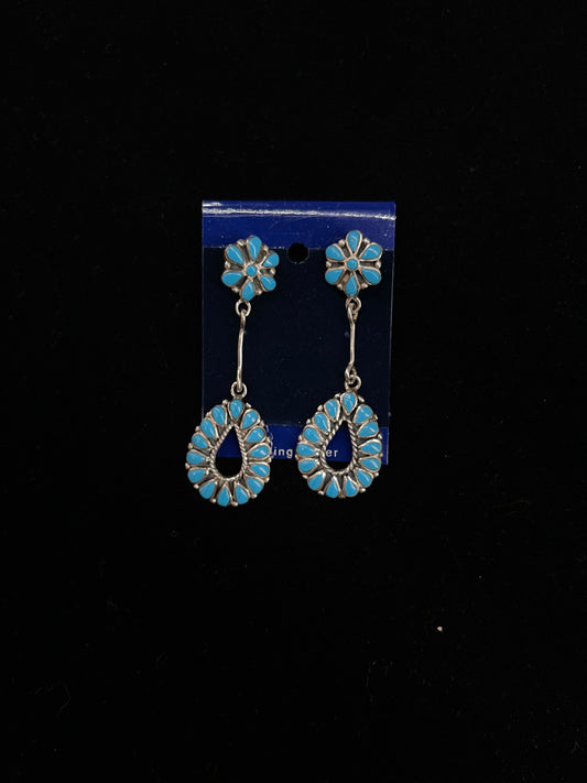 Sleeping Beauty Turquoise Flower Tear Drop Post Dangle Earrings