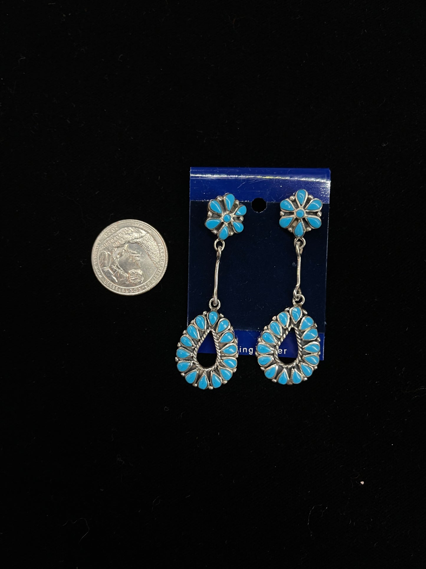 Sleeping Beauty Turquoise Flower Tear Drop Post Dangle Earrings