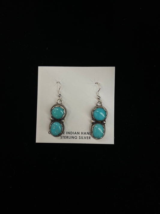 2 Stone Turquoise Dangle Earrings by Dave Skeets, Navajo