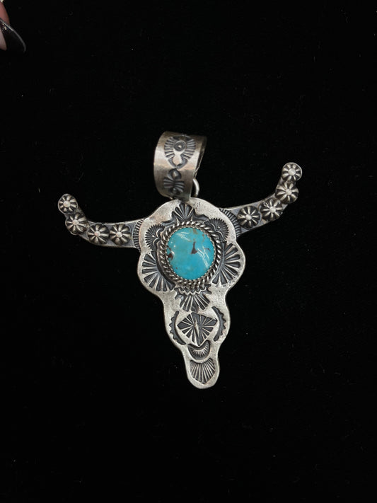 Turquoise Longhorn Pendant with a 14.8mm Bale by Kevin Billah, Navajo