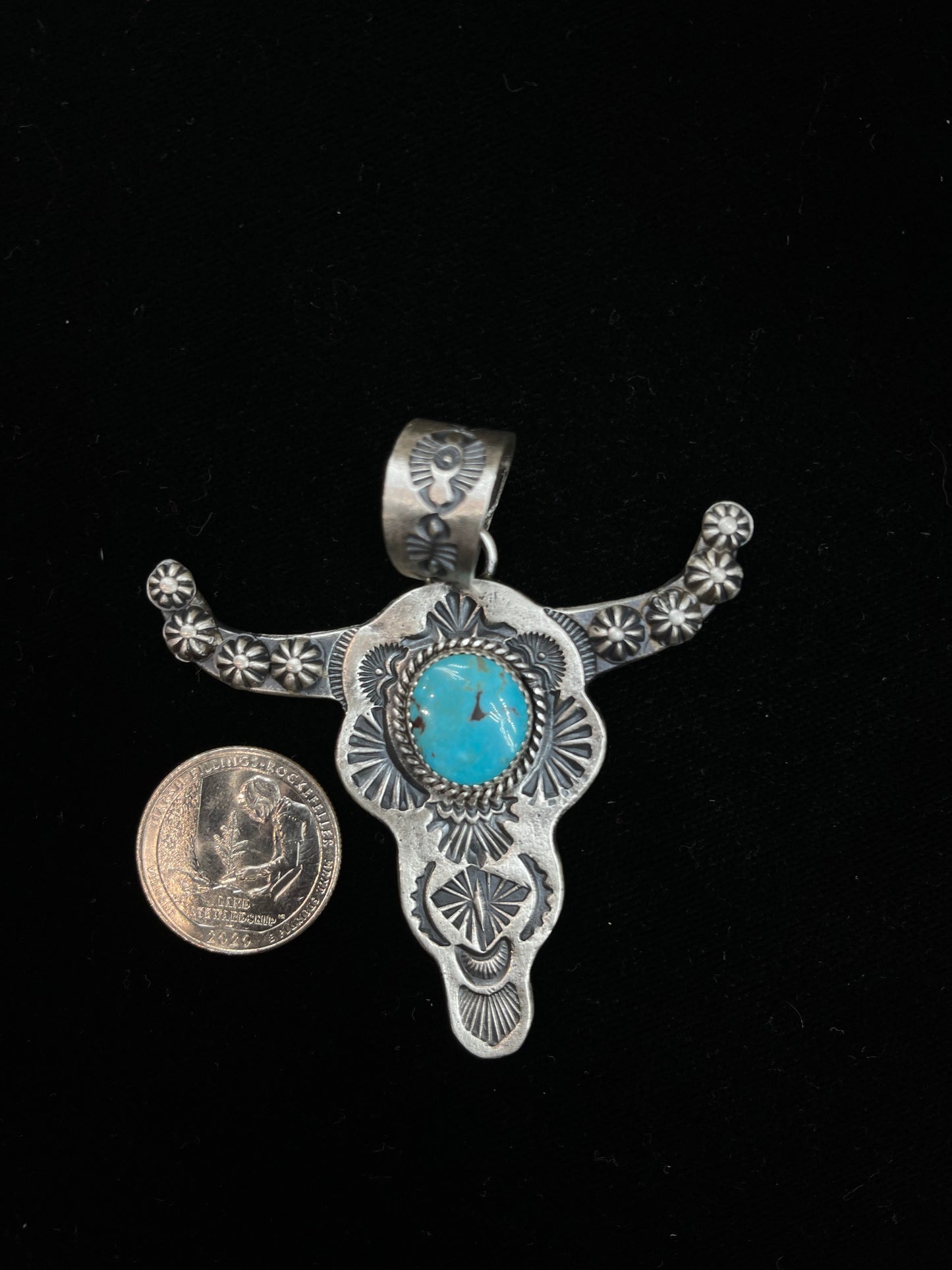 Turquoise Longhorn Pendant with a 14.8mm Bale by Kevin Billah, Navajo