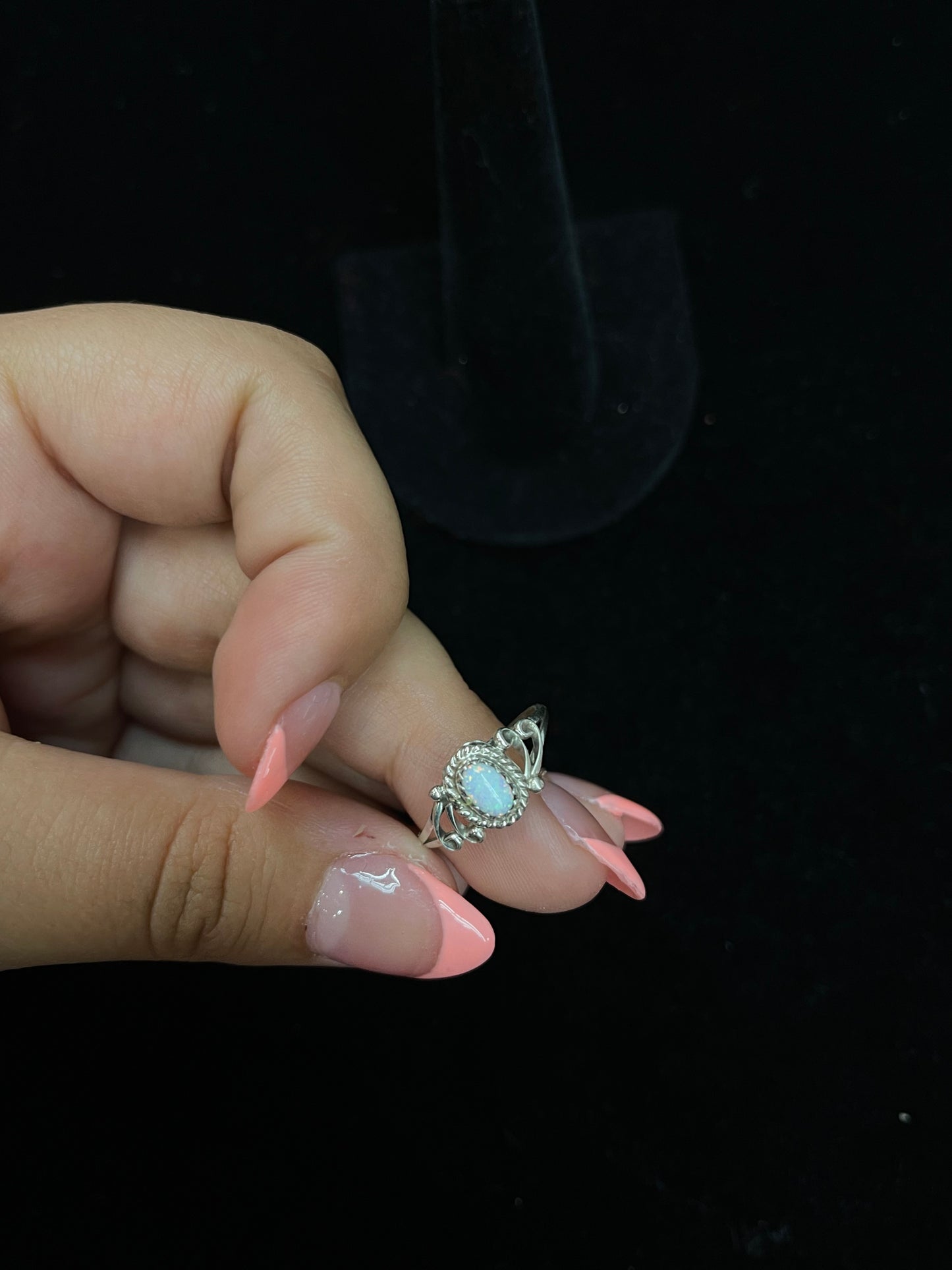 White Opal Ring by Letricio Largo, Navajo