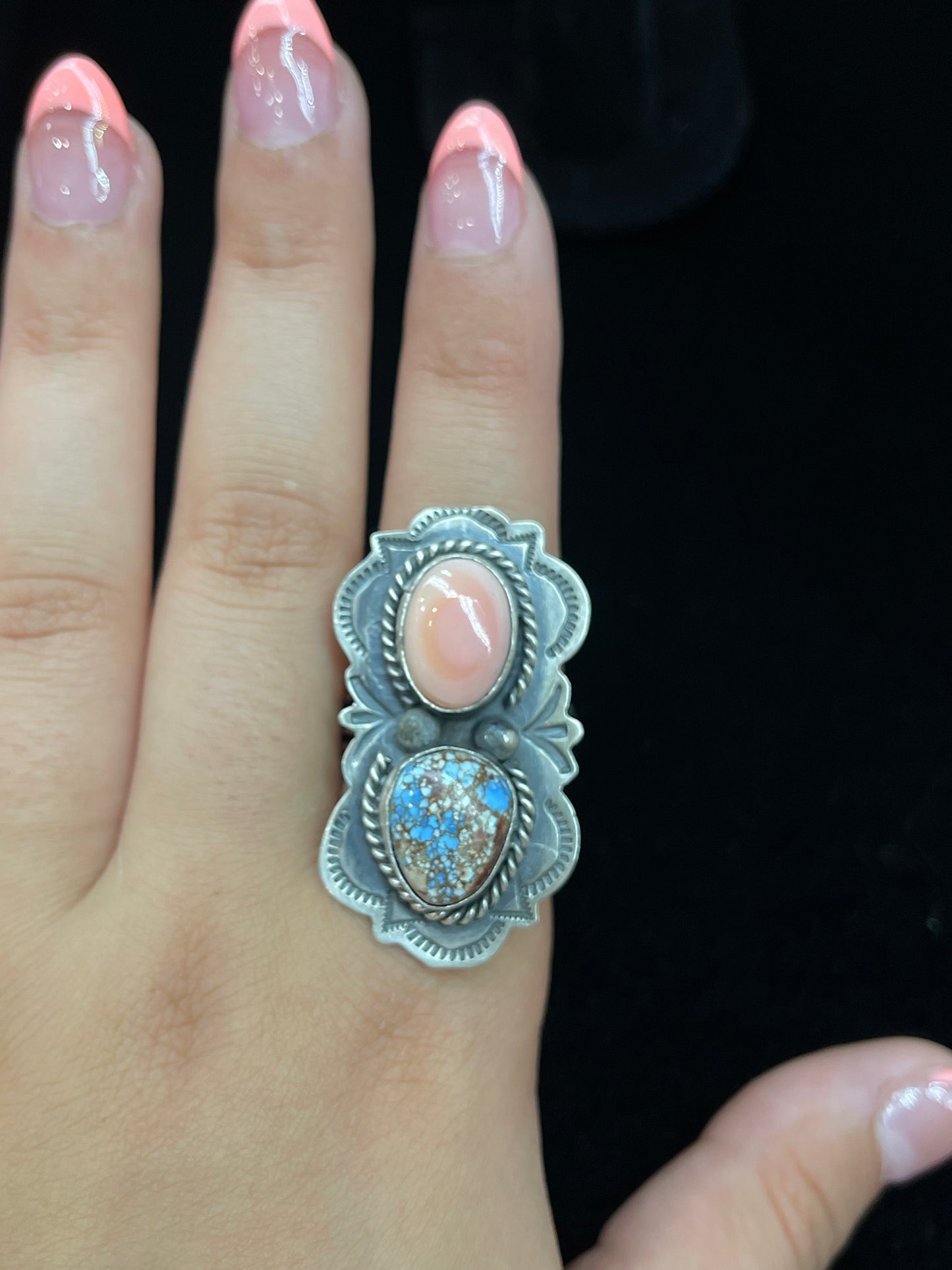 10.5 Pink Conch Shell & Golden Hills Turquoise by Boyd Ashley, Navajo