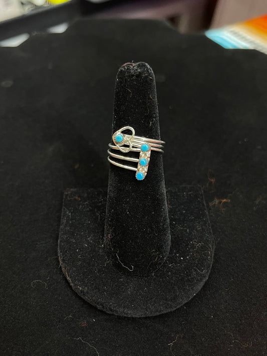 Adjustable Sterling Silver Ring with Multiple Turquoise Stones by Hazel Pablito, Zuni