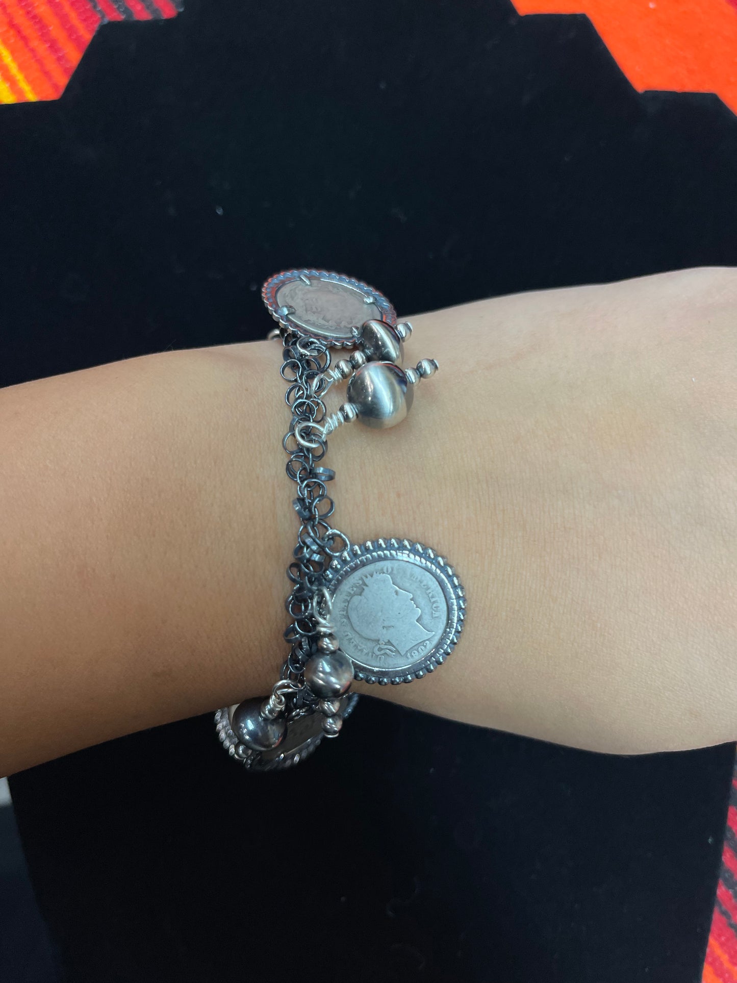 7 1/2" Antique Silver Dimes Charm Bracelet