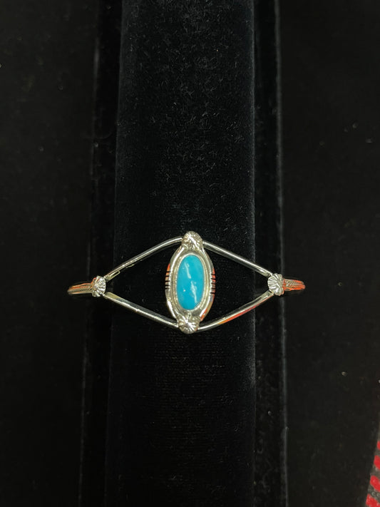 5 3/4"-7" Sterling Silver Cuff with Turquoise Stone by Amos Begay, Navajo