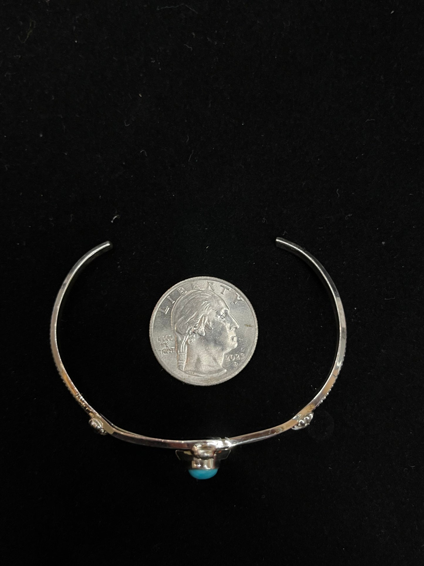 5 3/4"-7" Sterling Silver Cuff with Turquoise Stone by Amos Begay, Navajo
