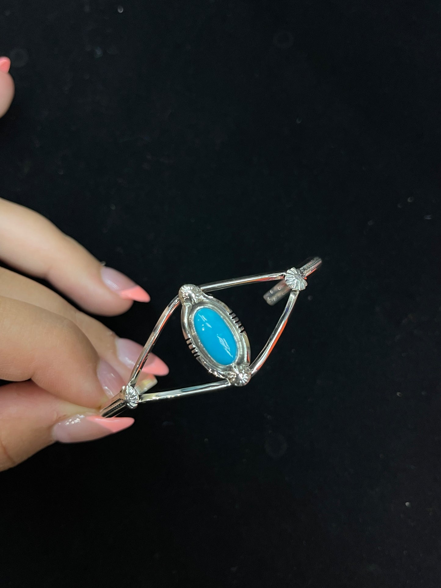 5 3/4"-7" Sterling Silver Cuff with Turquoise Stone by Amos Begay, Navajo