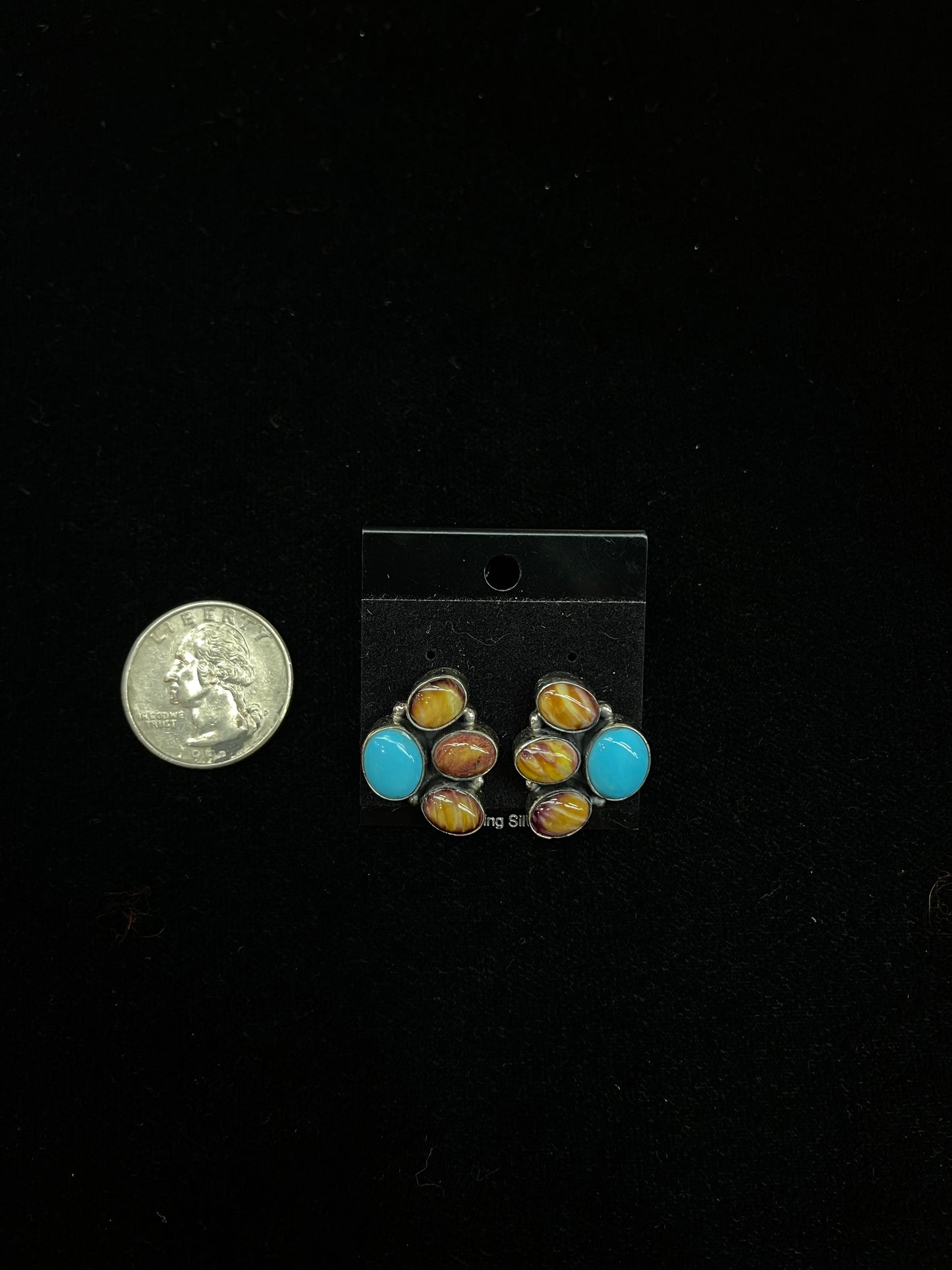 Spiny Oyster Shell and Sleeping Beauty Turquoise Cluster Post Earrings