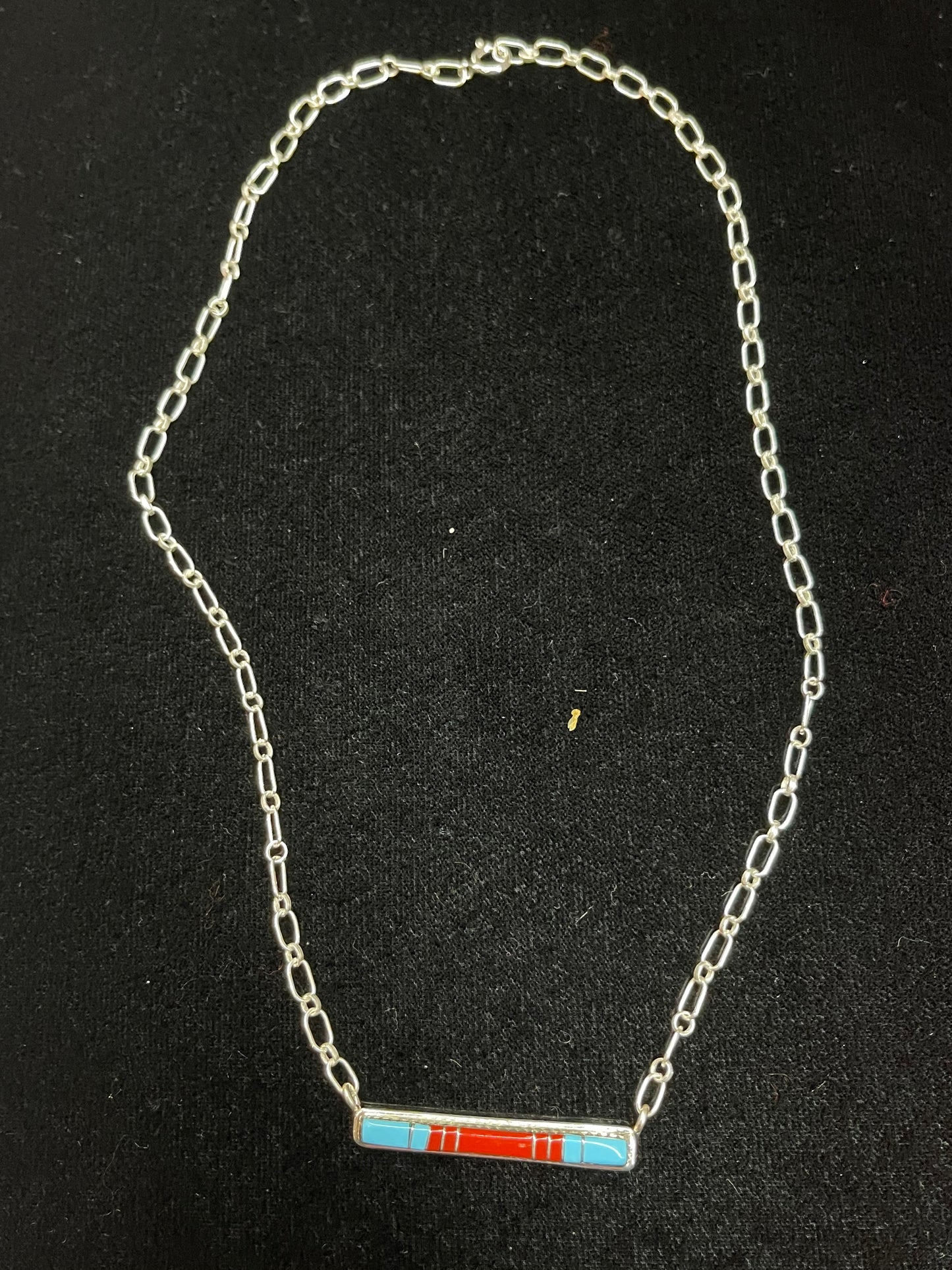 16" Coral and Turquoise Inlay Necklace by Roland Natachu, Zuni