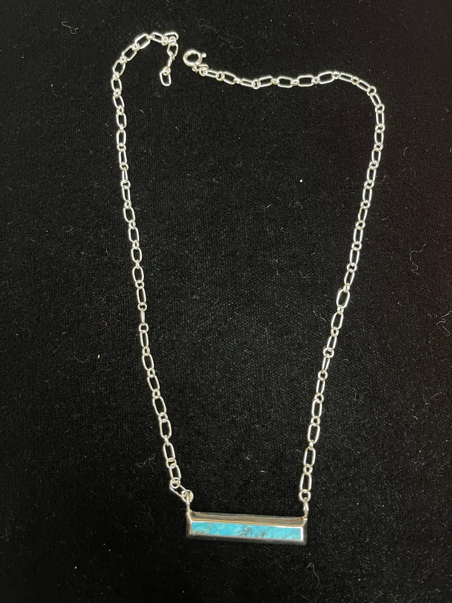 18" Turquoise Inlay Bar Necklace by Troy Natachu, Zuni