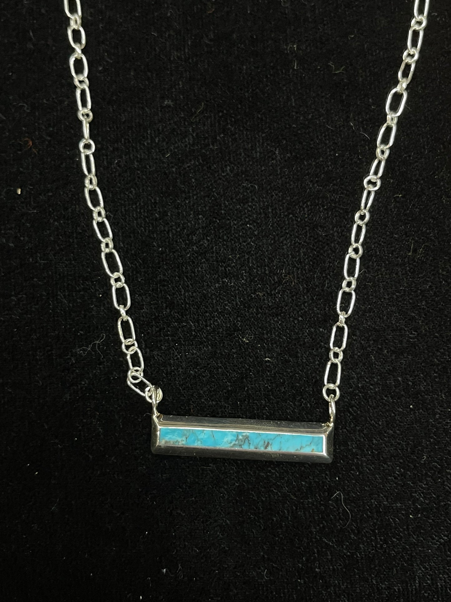 18" Turquoise Inlay Bar Necklace by Troy Natachu, Zuni