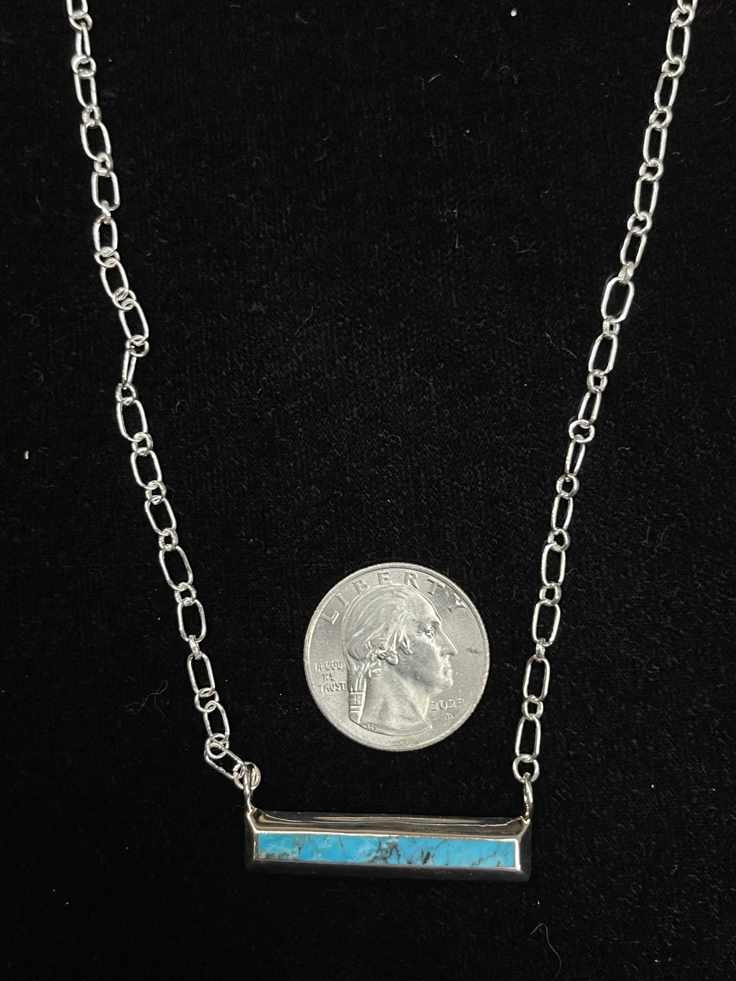 18" Turquoise Inlay Bar Necklace by Troy Natachu, Zuni