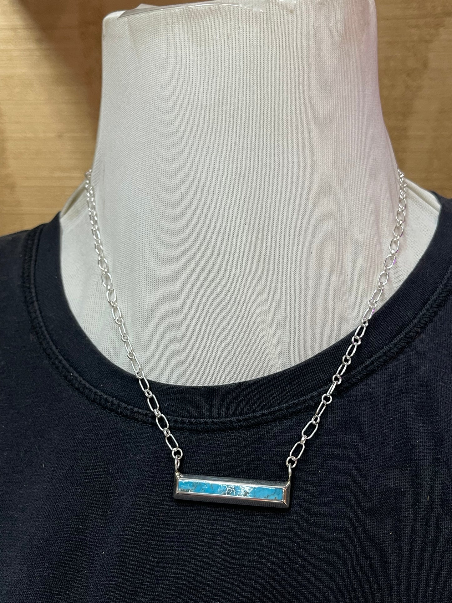 18" Turquoise Inlay Bar Necklace by Troy Natachu, Zuni