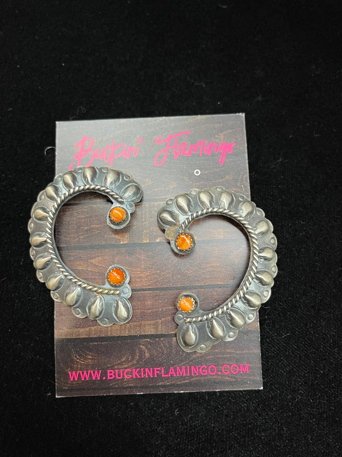Big Sterling Silver Post Earrings with Spiny Oyster Stones by L. Yazzie, Navajo